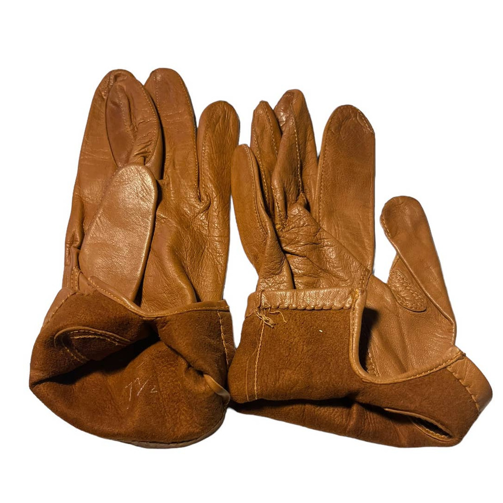 Vintage short Tan leather gloves size 7.5 - Picture 4 of 5